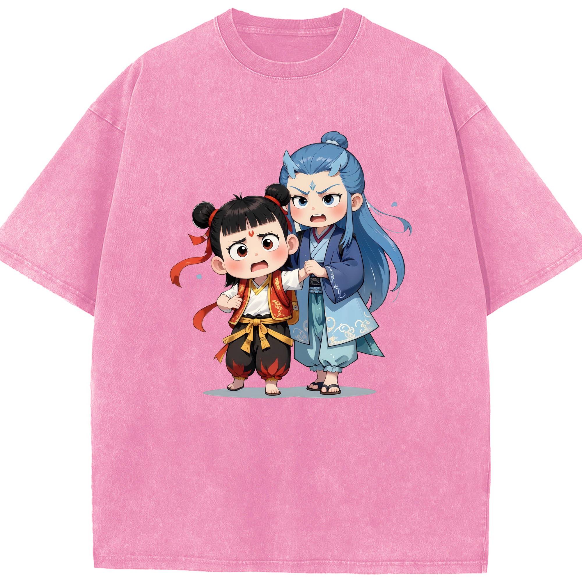 （画像用） Ne Zha 2 ナタ 魔童の大暴れ 綿100% ヴィンテージ風 半袖Tシャツ（フロントプリント）